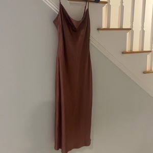 Satin cowl neck dress with mini slit